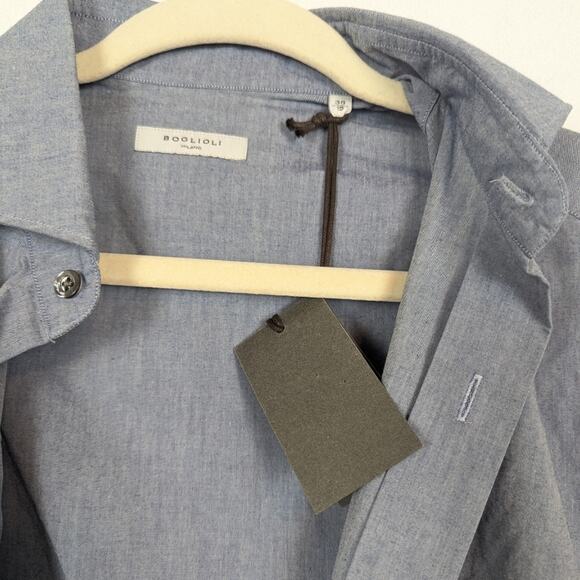 NWT Boglioli Solid Chambray Blue Casual Button Down Shirt - Picture 8 of 8